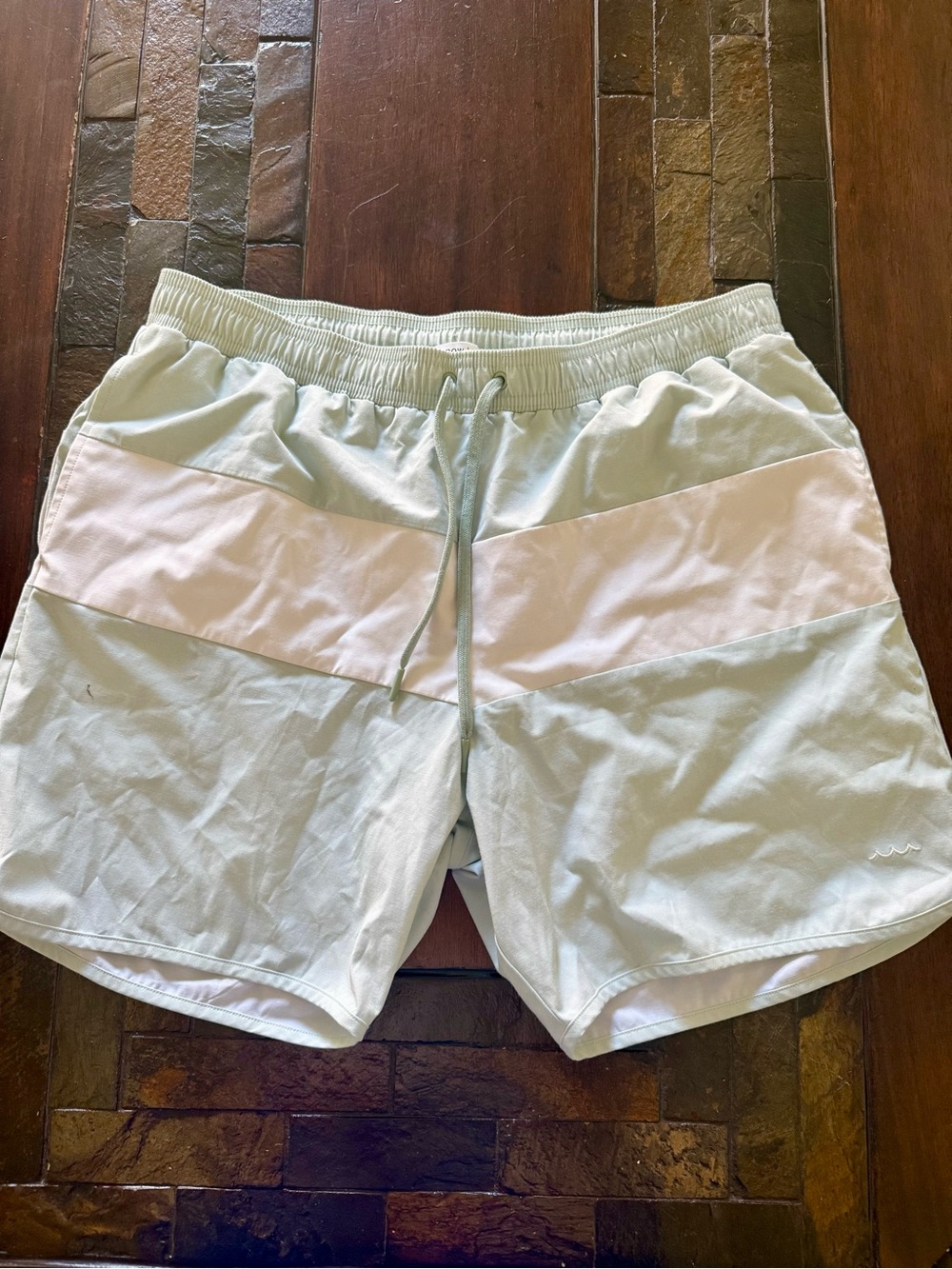 Men's Light Mint and White Colorblock Swim Trunks